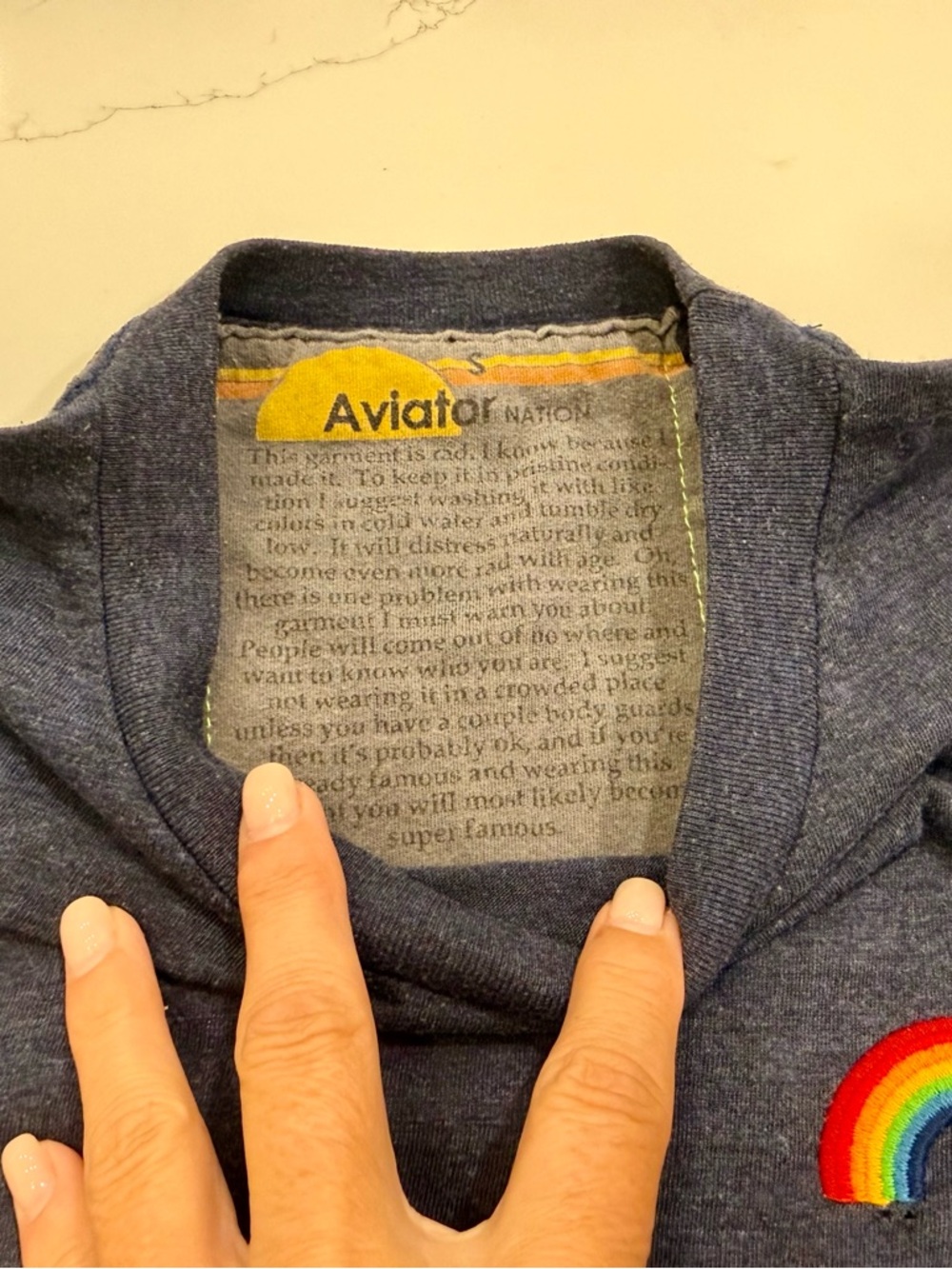 Aviator Nation Rainbow Patch Boyfriend Tee, Size Small, Navy, Used - Picture 3 of 5
